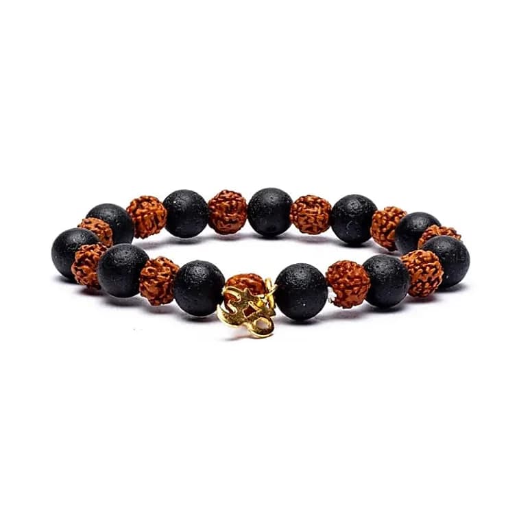 Bracelet Rudraksha & Pierre de lave avec Om